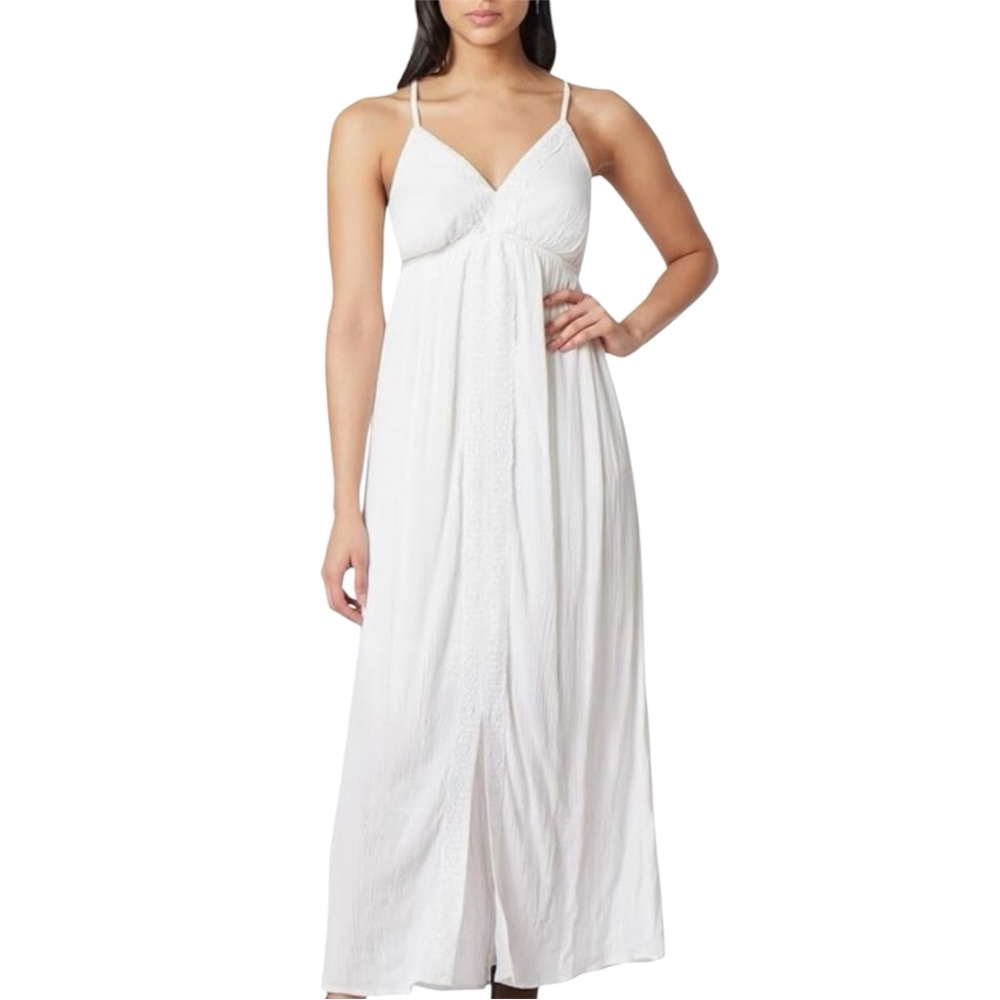 WallFlower Gauze Maxi Dress Crochet Trim Spaghetti Strap Flowy Sundress White XL - Picture 5 of 12